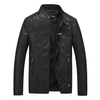 Autumn and winter new Haining leather clothes men's slim-fitting handsome plus velvet leather jacket jacket casual stand-up collar motorcycle clothes trend