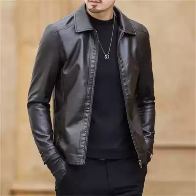 Leather men leather lapel collar 2020 Spring and Autumn new leather jacket clothes men handsome business casual leather jacket
