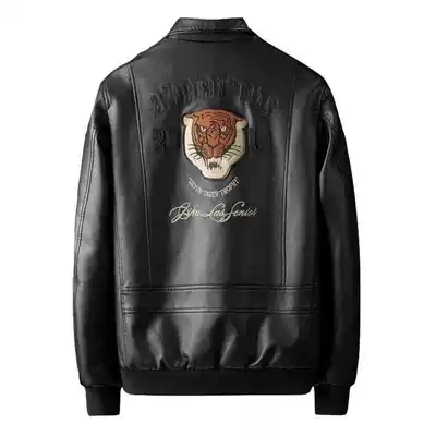 Leather leather clothing men embroidery trend handsome leather jacket men's locomotive clothing sheep jacket Young and winter autumn and winter