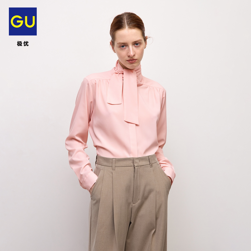 Gu Excellent Women's Lace-Up Shirt with Lapel Collar, Casual Long-Sleeve, Loose Fit, New Winter 2026 Collection 360855