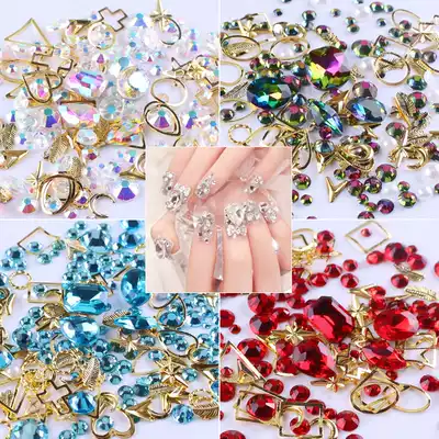 Explosive Japanese star moon nail jewelry rhinestone rivets hollow star moon super flash AB flat-bottomed flame glass diamond