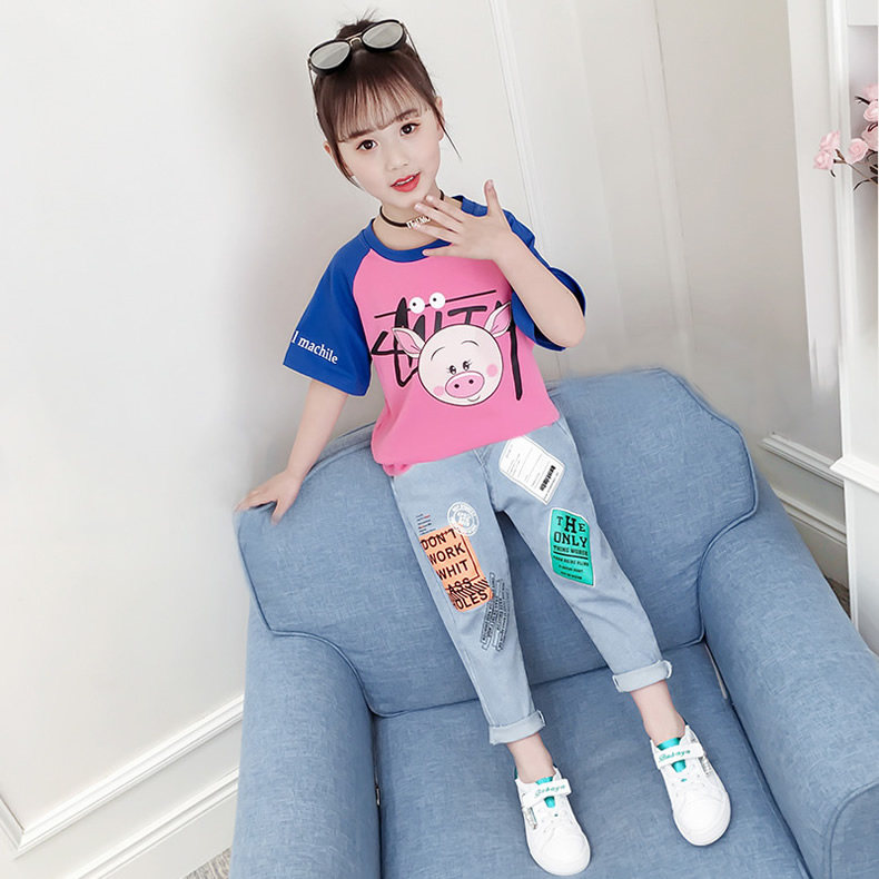 Girl Suit Summer Dress Foreign Pie 2022 Children Summer 5 tennis Red 7 CUHK Girl girl 8 trendy 6 Two sets 12 years old