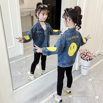 Girl Denim Jacket Spring Autumn 2022 new Korean version Spring dress girl denim CUHK Childrens foreign air blouses