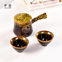 Jiaxin tea set Kiln becomes Kung Fu tea set One pot and two cups Ceramic kiln changes side handle pot tea set