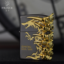Japan imported Prince PRL series dragon battle gilded three-sided engraving paste dragon claw Flint cotton oil lighter