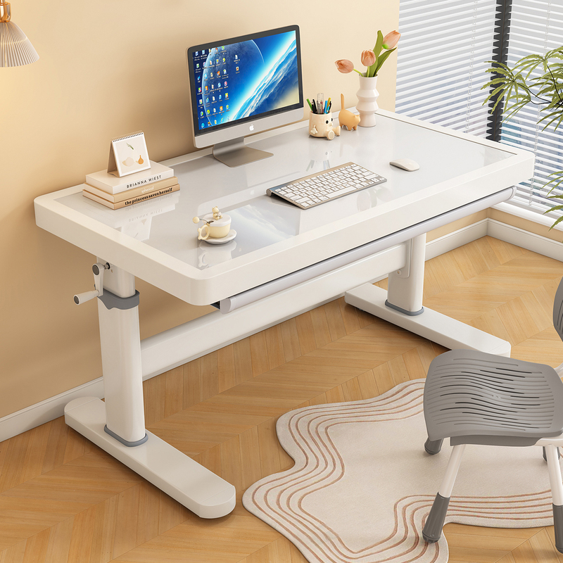 Children's Study Table Can Be Raised and Lowered, Suitable for Primary School Students, Small Household Use, Tempered Glass Desk, Iron Art Writing Desk and Chair Set Children's Study Table Can Be Raised and Lowered, Suitable for Primary School Students, Small Household Use, Tempered Glass Desk, Iron Art Writing Desk and Chair Set