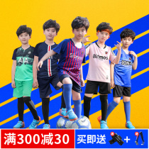 Childrens Barcelona football suit set short sleeve Primary School training competition Real Madrid team uniform boy Ronaldo Jersey customization