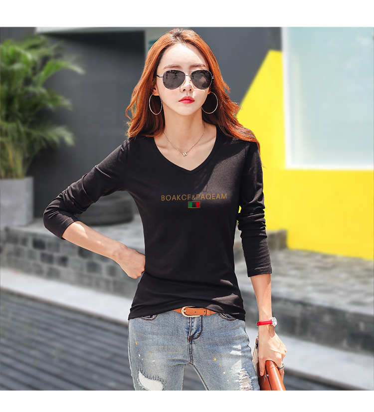 Áo sơ mi dài tay mới 2018 áo thun dài tay nữ Slim Hàn Quốc phiên bản áo cotton hoang dã mùa thu mặc áo nhỏ bên ngoài mặc quần áo mùa thu áo phông nữ rộng