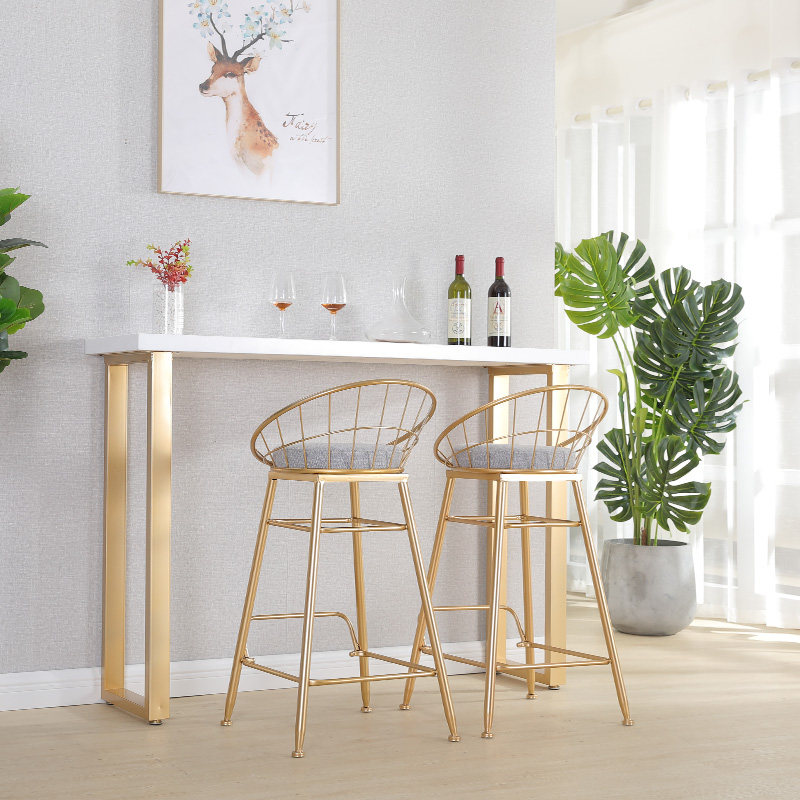 Nordic gold solid wood high foot table close by wall, bar table bar table water bar, home bench, table and chairs combination