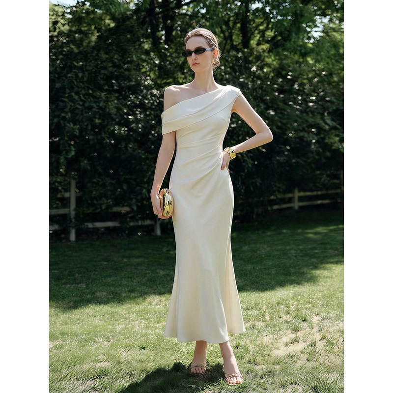 Missprins French Style Off-Shoulder White Dress Women's Waist-Cinching Long Dress Light Dress High-End Fishtail Skirt Missprins French Style Off-Shoulder White Dress Women's Waist-Cinching Long Dress Light Dress High-End Fishtail Skirt