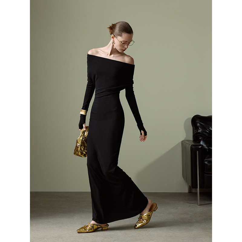 Missprins One-Shoulder Dress for Women, High-End, Elegant, Slim-Fitting, Long-Sleeved, Off-Shoulder, Bodycon Long Dress Missprins One-Shoulder Dress for Women, High-End, Elegant, Slim-Fitting, Long-Sleeved, Off-Shoulder, Bodycon Long Dress