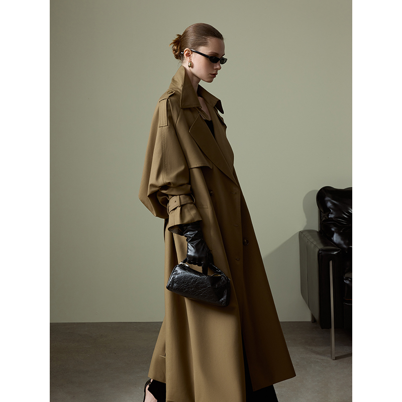 Missprins High-End Design Classic Silhouette Large Lapel Double-Breasted Mid-Length Elegant Trench Coat for Women