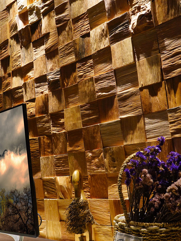 Boat Wood Solid Wood Mosaic TV Background Wall Log Decorative door European-style Xuanguan Tea House Restaurant Hotel