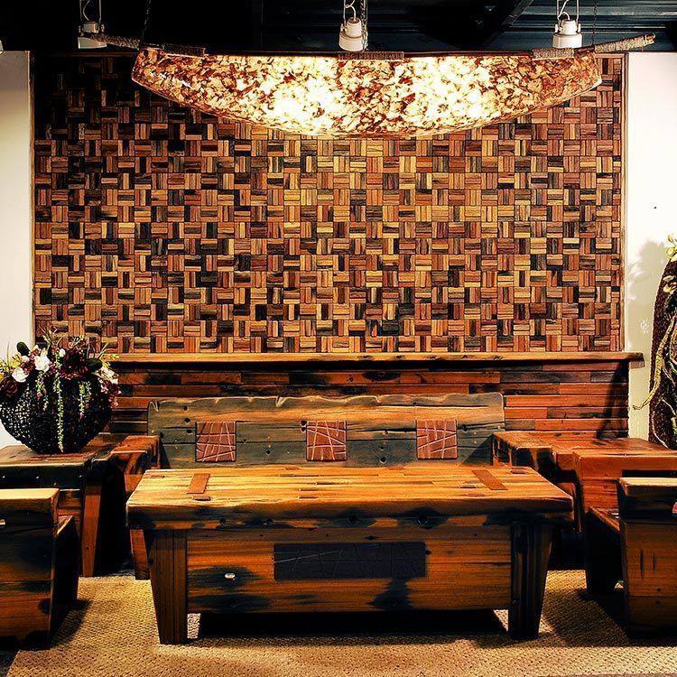 Old boat wooden mosaic solid wood bay corner wooden bay corner boat mosaic living room background wall N5