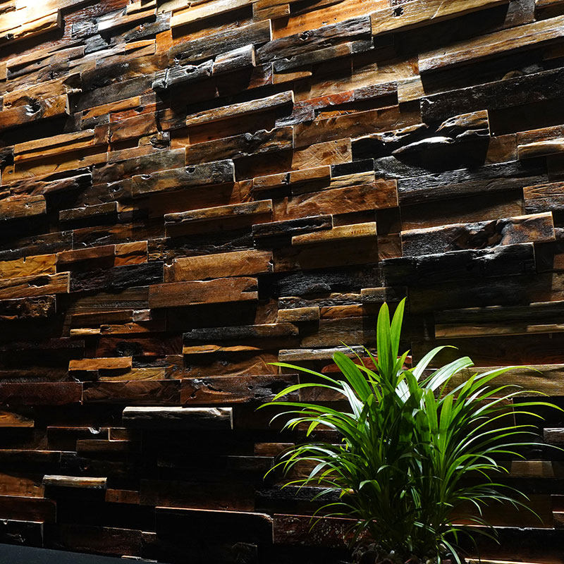 Old boat wood mosaic TV background wall solid wood wood wood strips decorated living room balcony outdoor planks Eurostyle