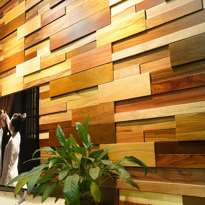 Log Wood Wood Wood Strips Old Ship Wood Solid Wood Mosaic TV Background Wall Film & TV Wall Genguan Living Room