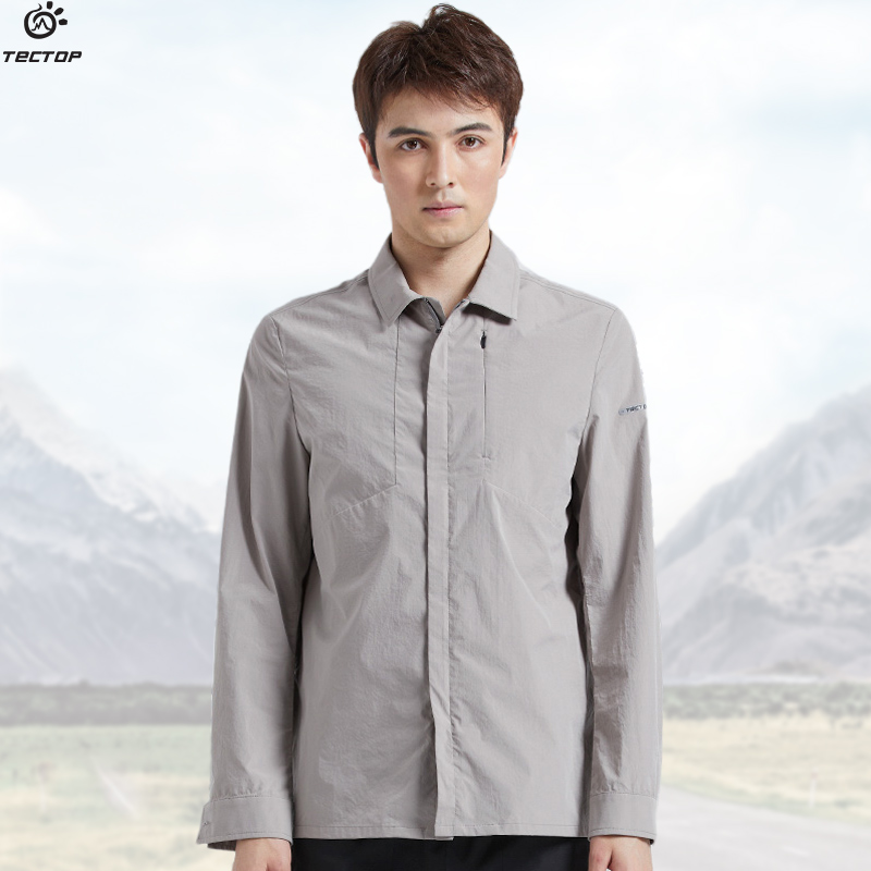 TECTOP explores outdoor spring and autumn lapel long-sleeved shirt men's loose elastic breathable casual quick-drying clothes