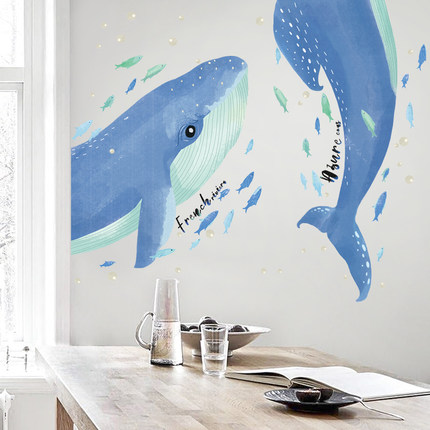 北欧风鲸鱼墙贴客厅背景墙卧室墙上装饰壁纸网