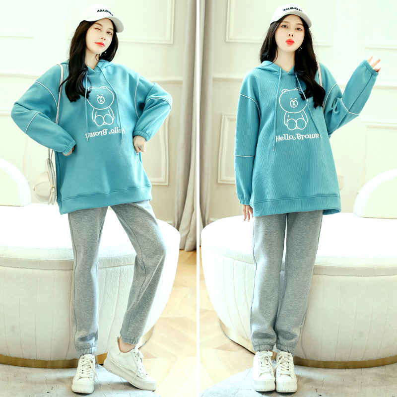 Pregnancy Woman Dress Autumn Winter Fashion style Suit Plus Suede Jacket Head Loose Sweatshirt Casual Blouse Winter Clothing Thickened Sport Pants
