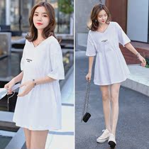 Summer Gestational Woman Dress Short Sleeve T-shirt Fashion style Ocean Gas Veil slim blouses Loose Big Code Pregnant clothes Summer