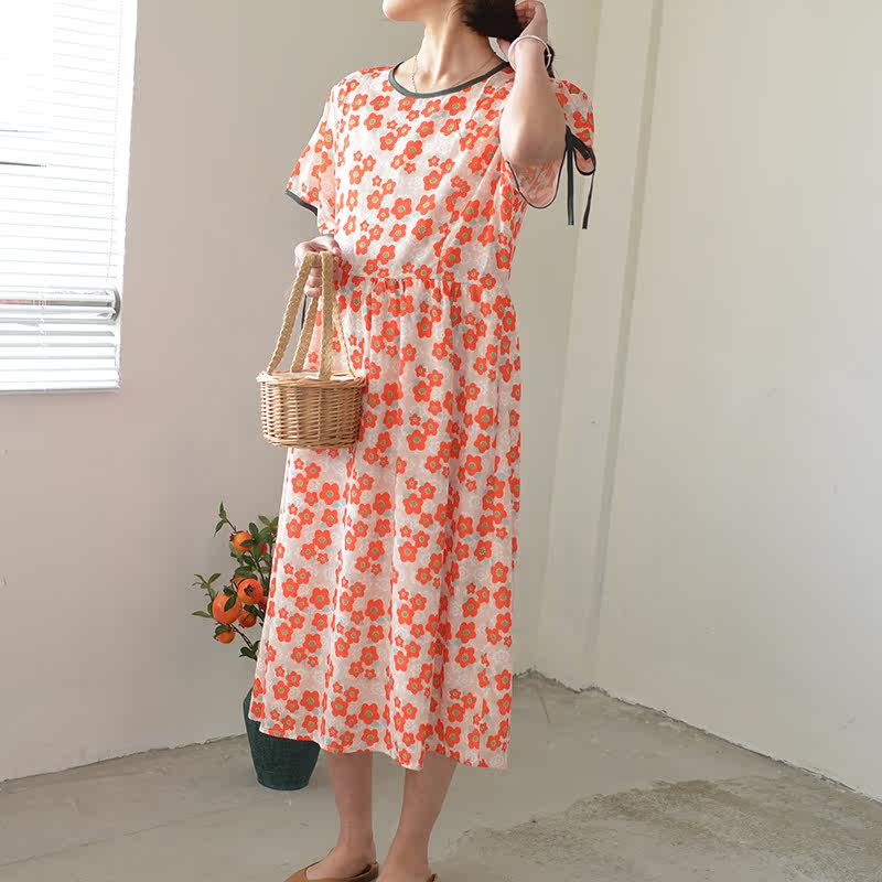 Pregnant woman Ocean dress Summer Fashion style Snow spinning Skirt Flowers long dress Korean version Skirt Minus age Not to be Big Size Summer Dress