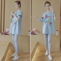 Small sub pregnant woman Spring loaded suit Fashion models Two sets loose big code blouses Spring and fall T-shirt Undercoat Woman