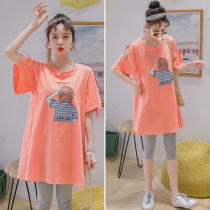 Pregnant Woman Summer Clothing Online Red Suit Stylish Chaoma Yang Qi Loose big code T-shirt Spring Summer short sleeve blouse Summer Women