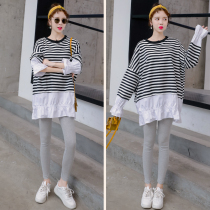 Pregnancy Woman Dress Fall New Fashion Suit Chaoma Ocean Air Cover Tummy Blouse Loose Striped T-shirt Doll Shirt