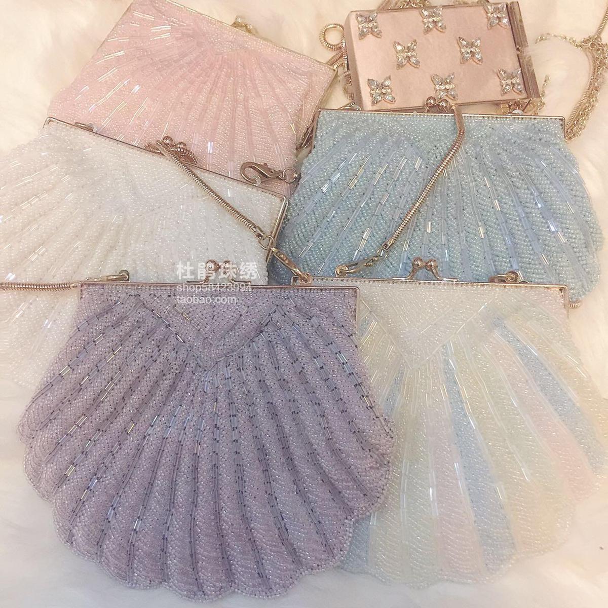 Rhododendron Beads Embroidery Little Red Book Retro Vintage Western Seashell Original Heavy Hand Beaded One Shoulder Handbag