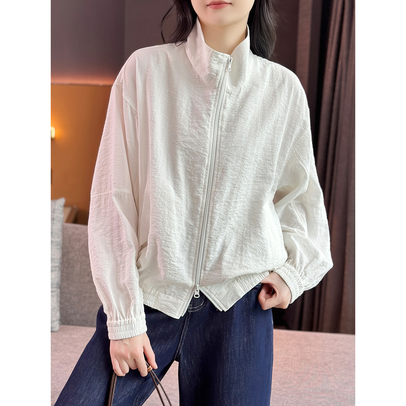 【In-Stock Clearance】Dabaiyuan Factory Dry Silk Mulberry Silk~Casual Stand-Collar Thin Silk Short Jacket