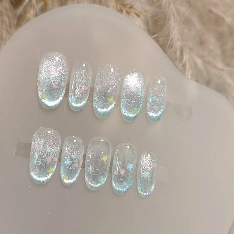 Purely Handmade, Popular, Light Luxury Style Manicure, Mint Crystal, Korean Style, Clear and Fresh, ins Trendy, Student-Friendly, Brightens Skin Tone
