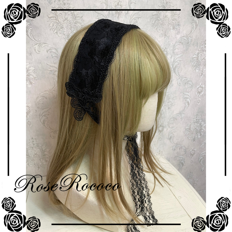 Roserococo Embroidered Lace Pure Black Hairband Light Gothic Victorian Lolita Roserococo Embroidered Lace Pure Black Hairband Light Gothic Victorian Lolita