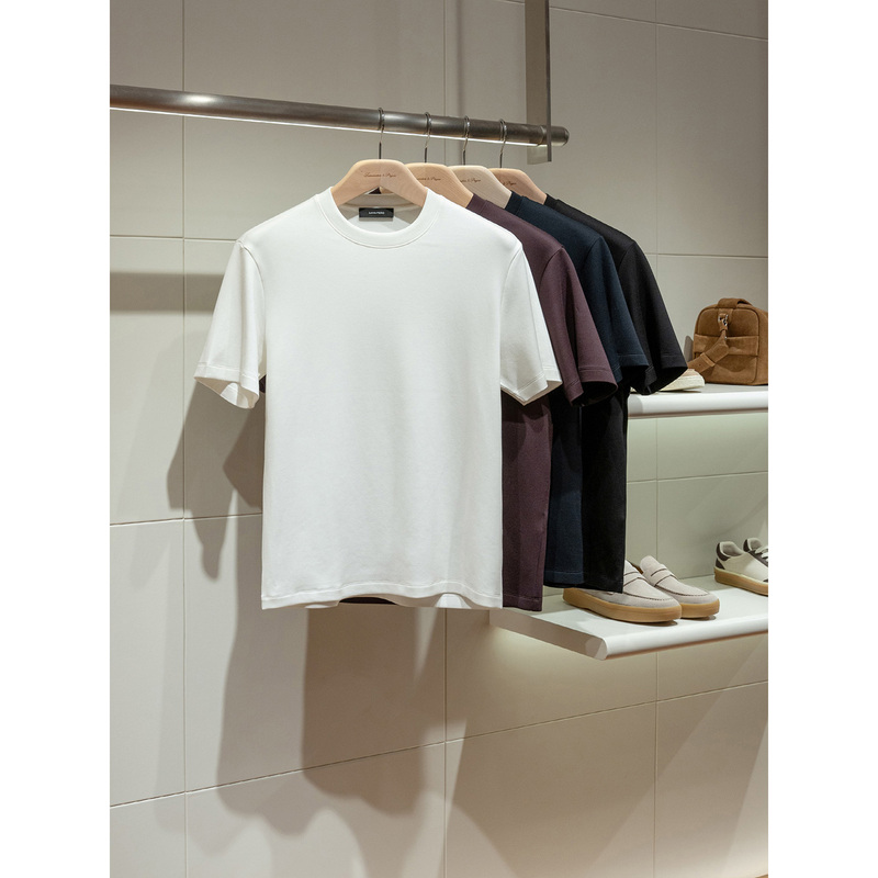 Minimalist and Relaxed Feel Modal Wool Blend Autumn and Winter Men's Crew Neck Short-Sleeve T-Shirt Base Layer