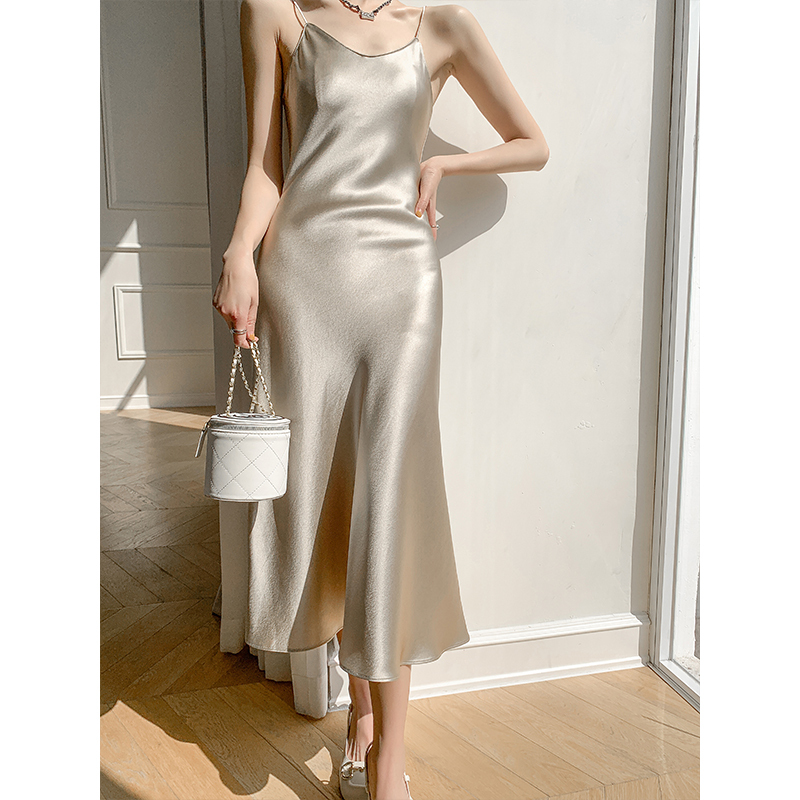 French Satin Triacetate Slip Dress for Women, Light Luxury High-End Dress, Classy Long Dress, Summer 2026