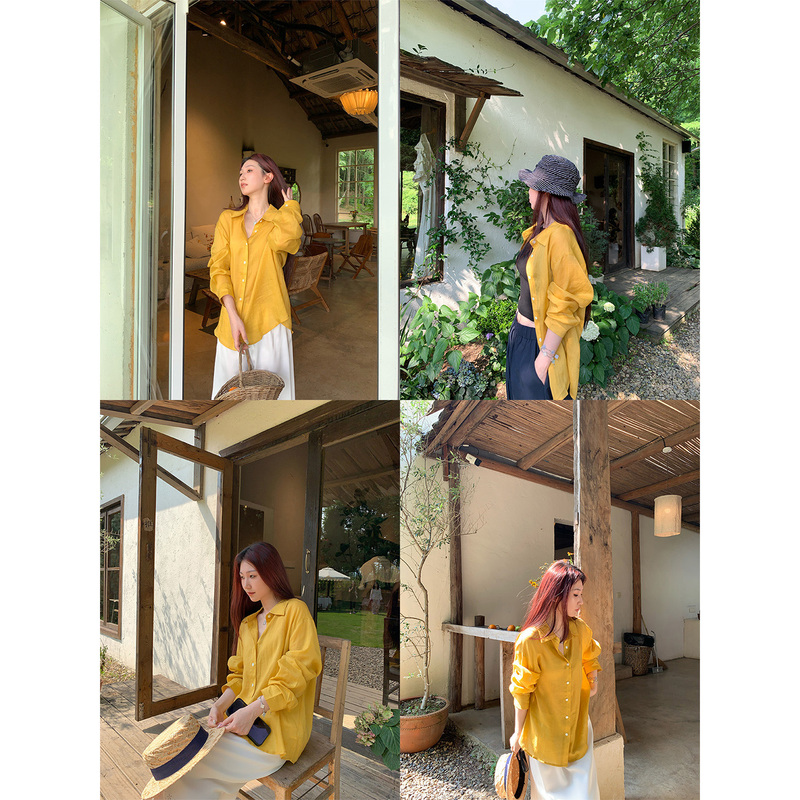Nnftooo Tencel Ramie Ginger Yellow Sun-Protective Shirt 2026Ss New Style Lazy Lapel Thin Top for Women