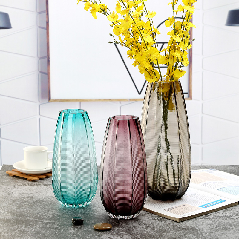 Dancing Orchid Lily Rose Lucky Bamboo Vase Ornament Gray Glass Living Room Countertop Transparent Flower Arrangement Hydroponic Large