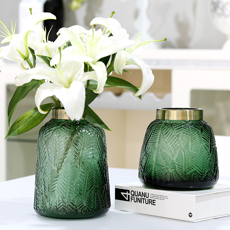 American light luxury copper ring glass vase decoration modern Nordic living room home decoration European table flower arrangement