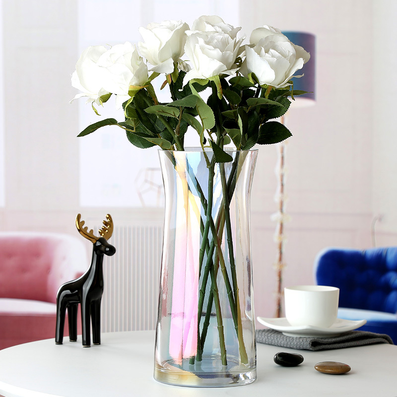 Pearlescent Chuan mother-of-pearl glass simple rich bamboo vase decoration living room transparent flower arrangement flowers rose lily large