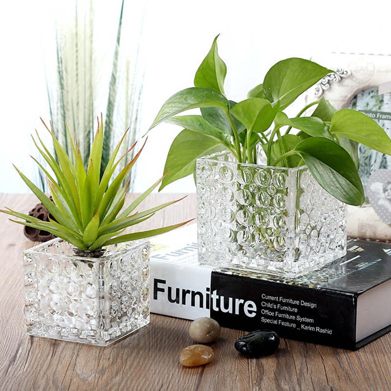 Nordic square large polka dot hydroponic gold Ge glass vase table decoration transparent living room copper money grass pot