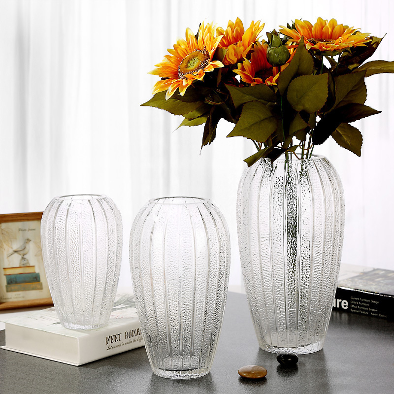 European-style large glass transparent vase decoration living room flower arrangement hydroponic rich bamboo lily dried flower table decoration