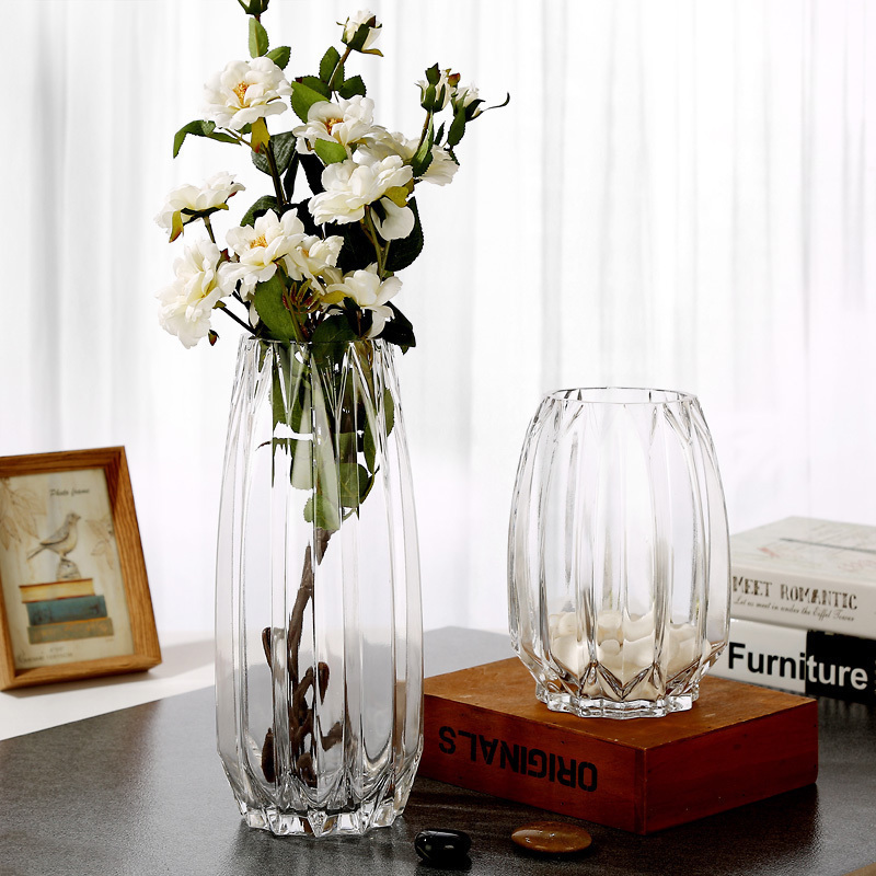 Tobacco grey vertical-edged mesh red flower bottle glass transparent hydroponic approp. modern lily rose rich and expensive bamboo table flower arrangement