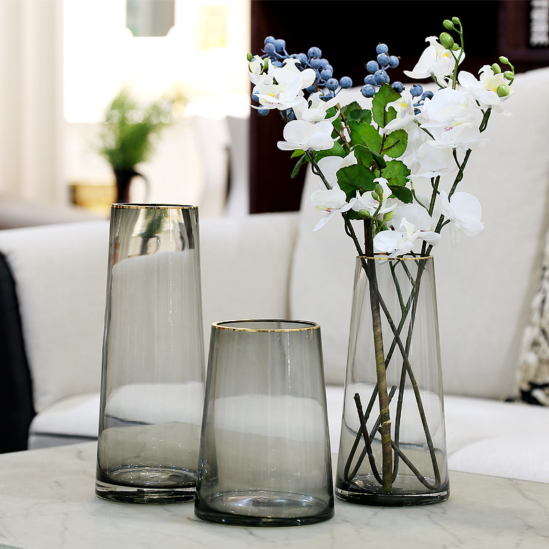 Light Lavish Sketching Grey Cone Type Brief Nordic Glass Vase Living Room With Decorative Floral Home Flower Arrangement Pendulum
