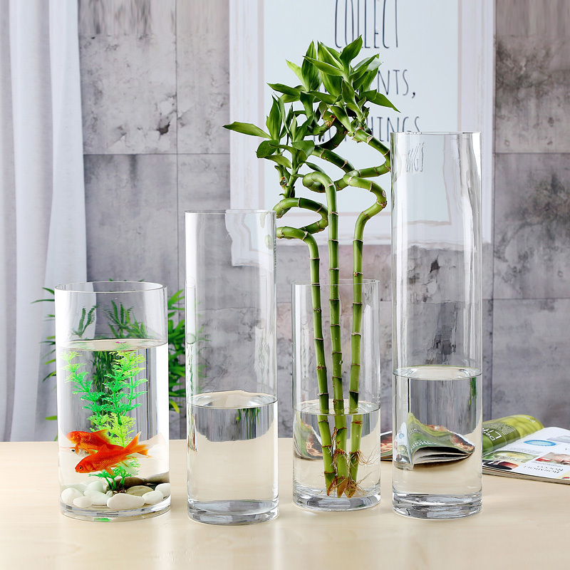 Modern minimal glass vase water culture transparent flower large-scale rich bamboo living room landing wedding decoration