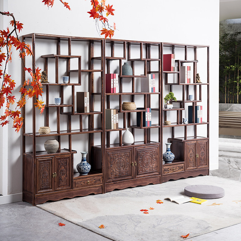 Bogu rack solid wood multi-partition Redwood New Chinese solid wood hanging wall Doloft TV series photo gallery script kill furniture