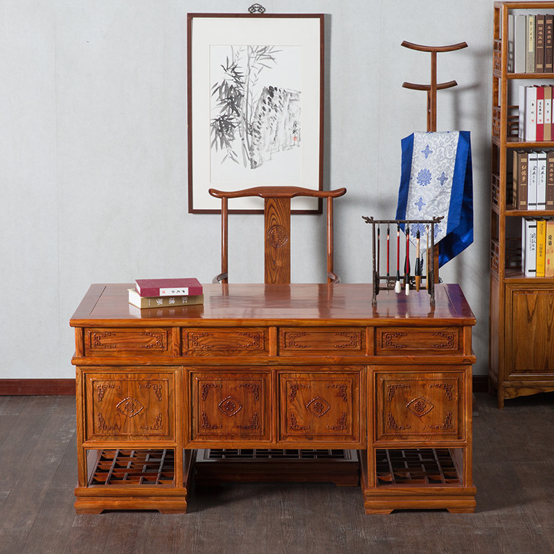 Solid wood desk 1 8 m boss Taichung-style traditional Chinese medicine consultation desk desk desk desk-desk elm wood carving flower large class desk