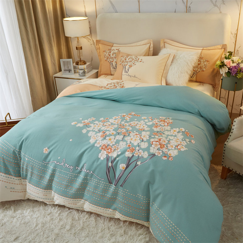 60 high-end brushed four-piece set cotton pure cotton thickened warm bed sheet quilt cover winter quick warm bedding