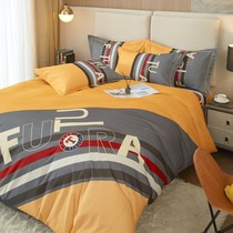Autumn and winter thickened cotton brushed bedding childrens simple cotton four-piece set bed sheet quilt cover dormitory three-piece set