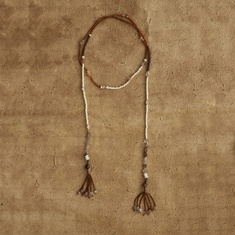 Monsecret Bohemian Tassel Necklace, Exquisite Asymmetrical Beaded Handmade Moray Style Ethnic Style for Women