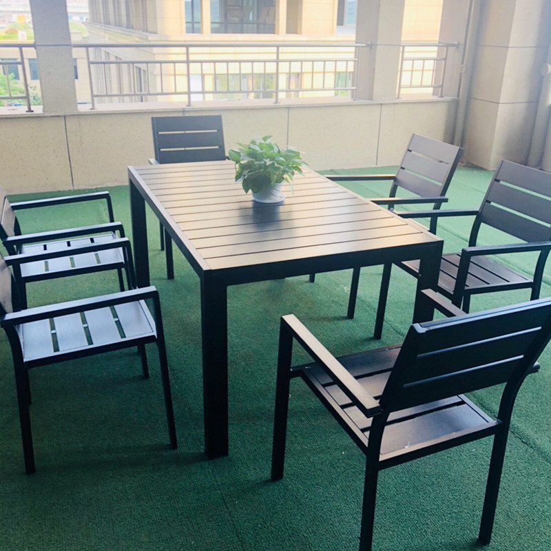 Plastic Wood Outdoor Outdoor Garden Patio Courtyard Open-air Balcony Modern Minima Casual Cafe Embalming Wood Table And Chairs Combination