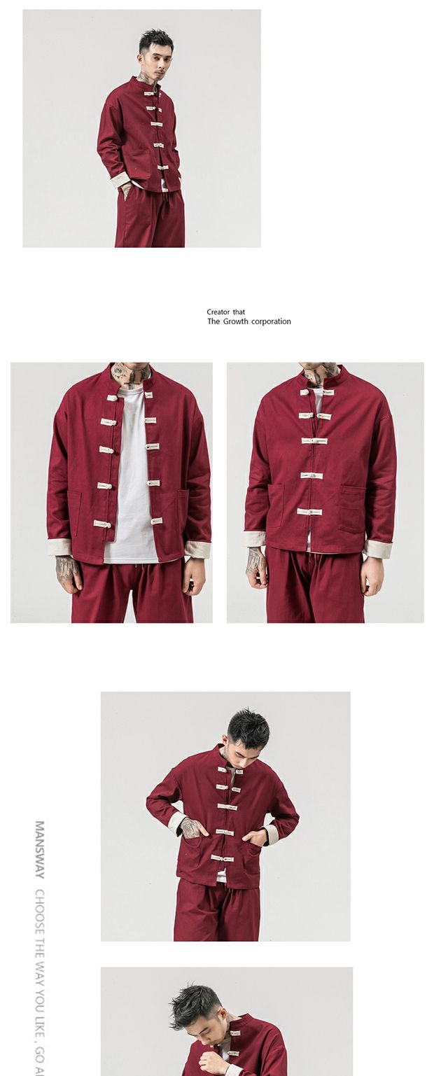 Phong cách Trung Quốc Tang phù hợp với giới trẻ nam phù hợp với mùa xuân và mùa thu Phật Hanfu retro phong cách quốc gia trang phục giản dị áo khoác nam dài tay thời trang đồ bộ